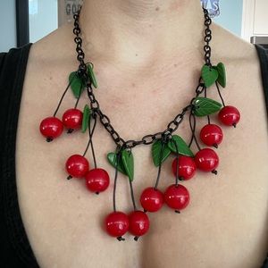 Vintage 1980s Resin Cherry Pin-Up Retro Necklace